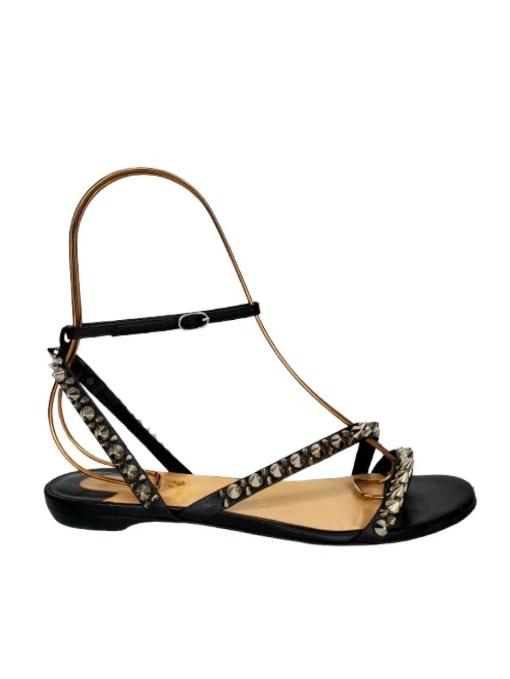 Christian Louboutin Mafaldina Spikes Studded Black Leather Flat Sandals